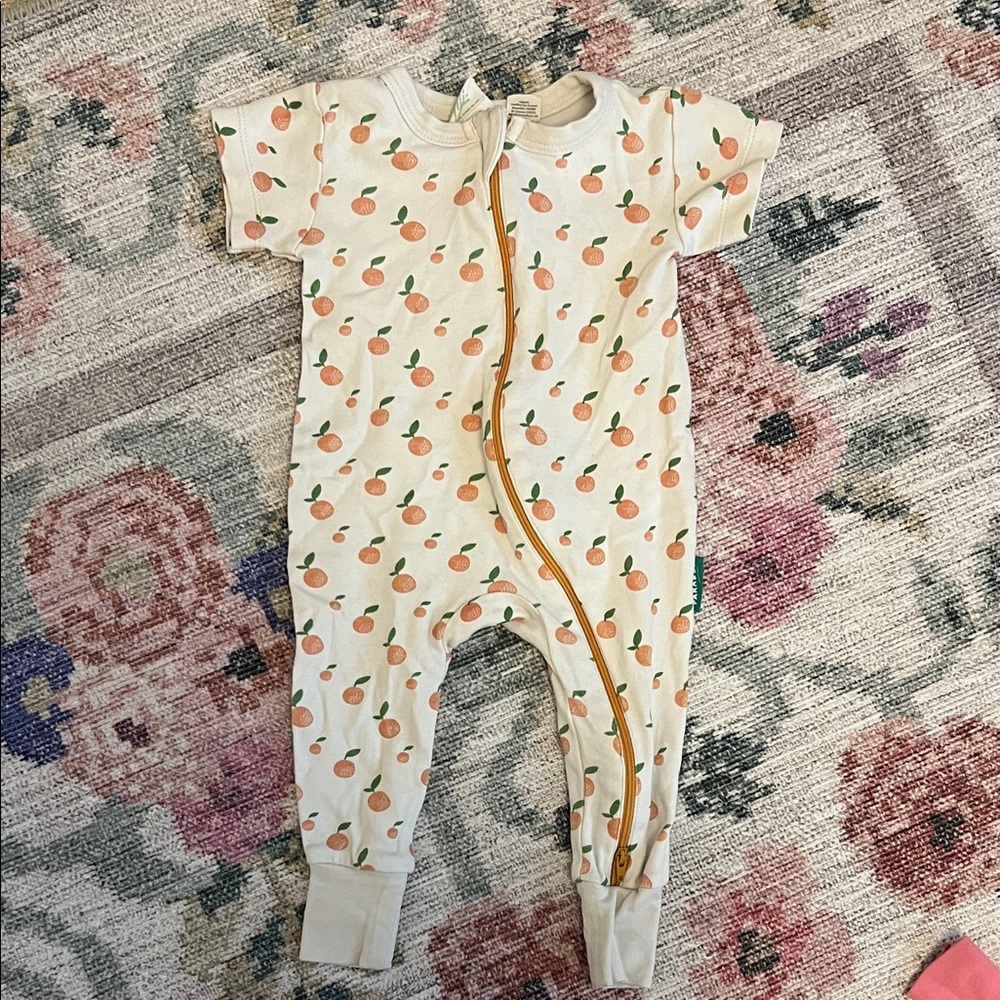 Parade Organic Signature Print '2-Way' Zip Romper - Short Sleeve Peach